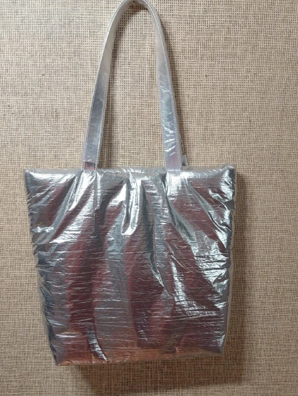 Clinique Metallic Silver Tote with Green Accent Tab